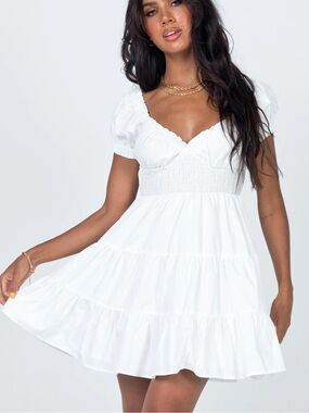 PRINCESS POLLY Daniela White Short sleeve Mini Sundress Size 12 Large Like New